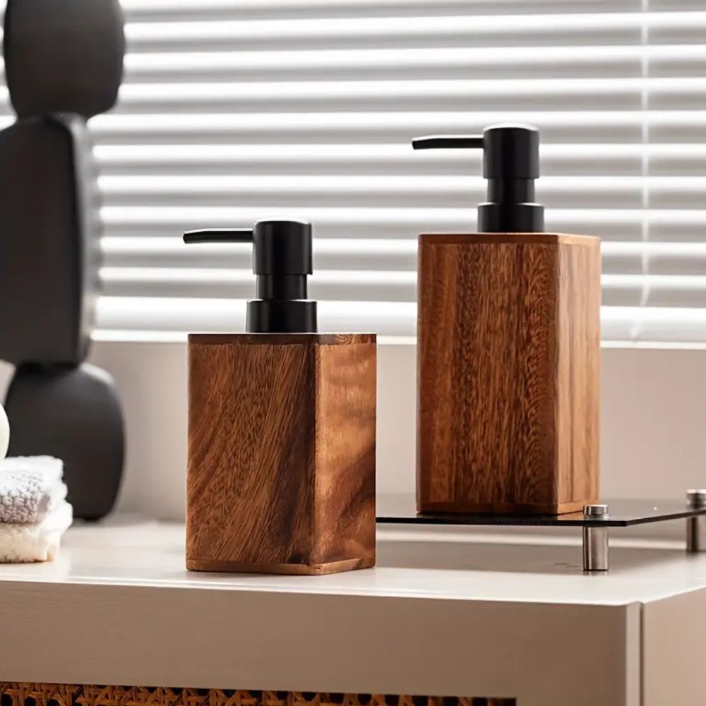 Hand Soap Dispenser, Walnut Wood, Countertop Mounting, Pump Liquid Output