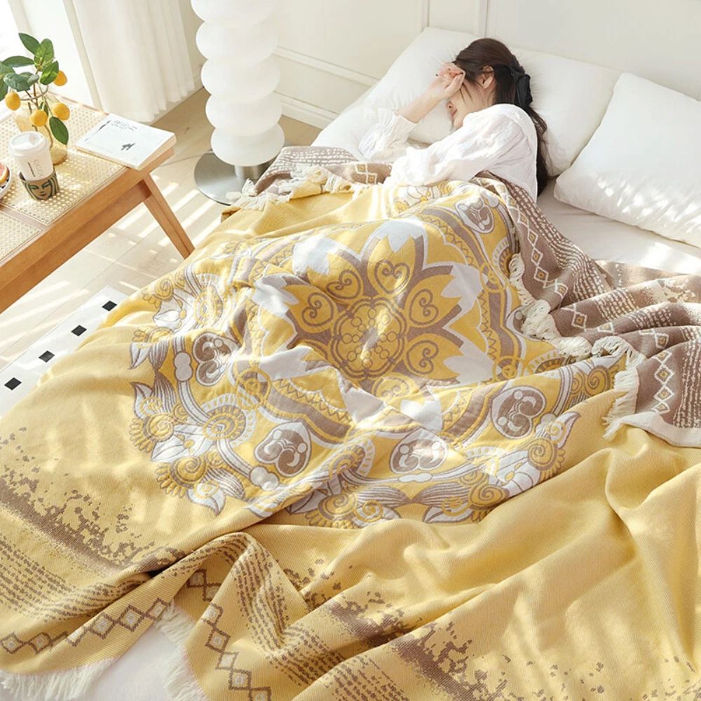 WandernBoho: Stylish Cotton Blanket with Geometric Pattern & Boho Look – for Living & Sleeping Areas