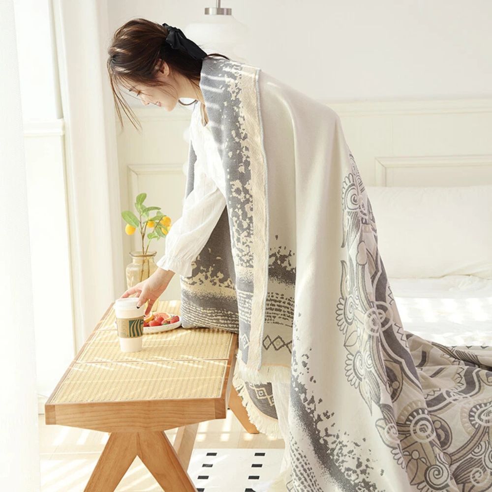 WandernBoho: Stylish Cotton Blanket with Geometric Pattern & Boho Look – for Living & Sleeping Areas