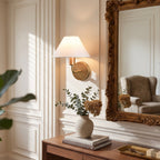 Brass Gooseneck Wall Sconce with Flared Linen Shade