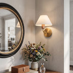Brass Gooseneck Wall Sconce with Flared Linen Shade