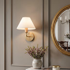 Brass Gooseneck Wall Sconce with Flared Linen Shade