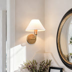 Brass Gooseneck Wall Sconce with Flared Linen Shade