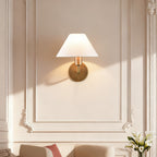 Brass Gooseneck Wall Sconce with Flared Linen Shade