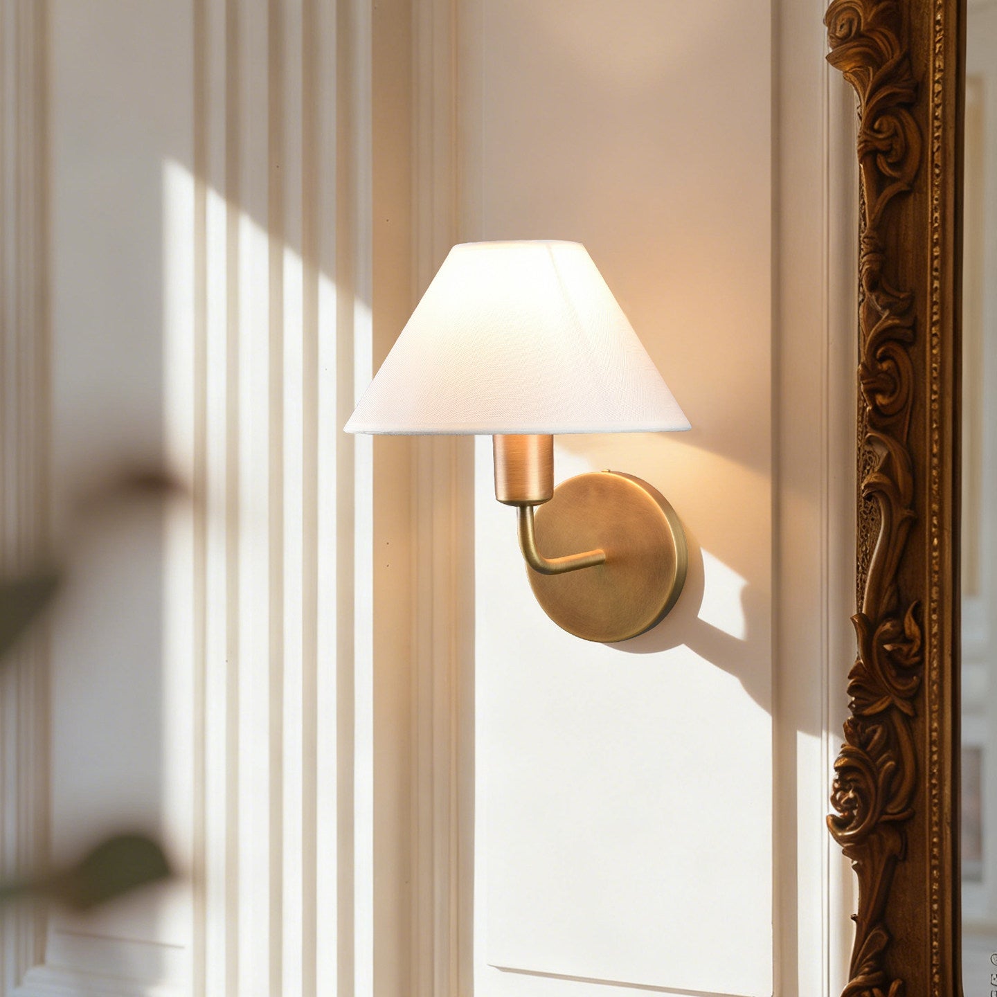 Brass Gooseneck Wall Sconce with Flared Linen Shade