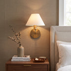 Brass Gooseneck Wall Sconce with Flared Linen Shade