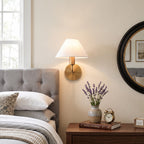 Brass Gooseneck Wall Sconce with Flared Linen Shade