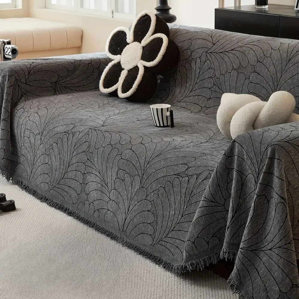 WedelEleganz: Sofa Cover in Jacquard Leaf Pattern Made of Cotton & Polyester with Reversible Design – for Sofa & Living Room