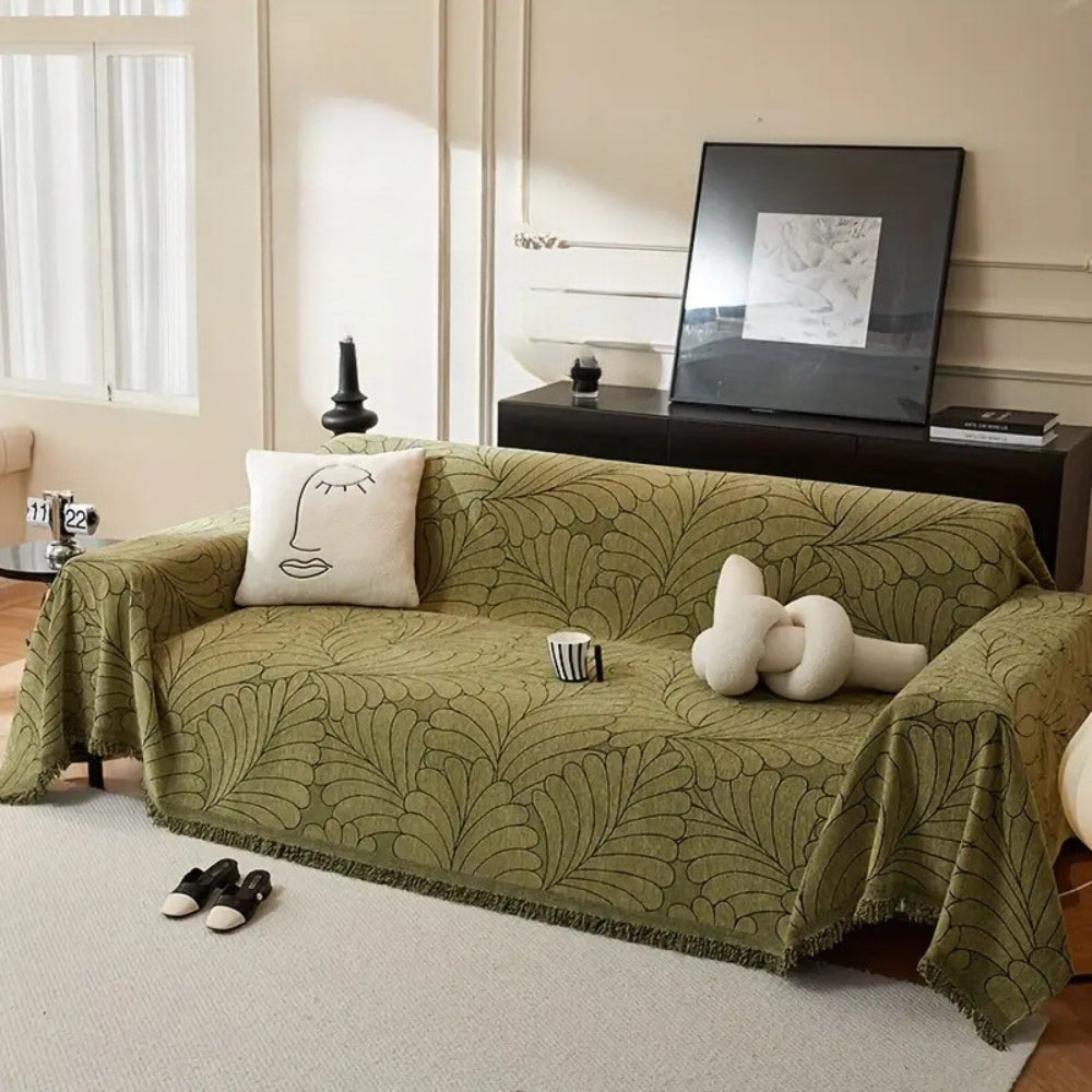 WedelEleganz: Sofa Cover in Jacquard Leaf Pattern Made of Cotton & Polyester with Reversible Design – for Sofa & Living Room