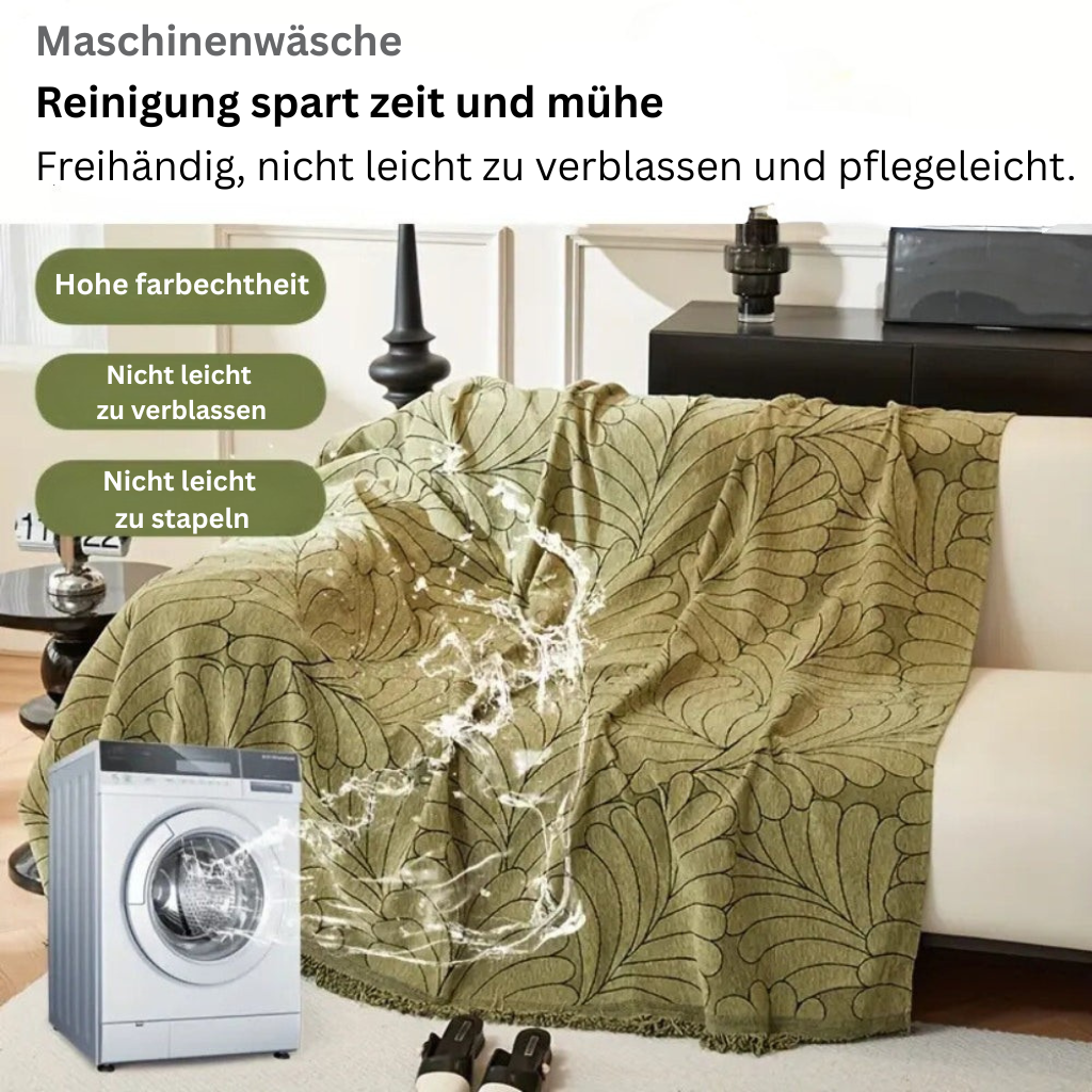 WedelEleganz: Sofa Cover in Jacquard Leaf Pattern Made of Cotton & Polyester with Reversible Design – for Sofa & Living Room