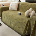 WedelEleganz: Sofa Cover in Jacquard Leaf Pattern Made of Cotton & Polyester with Reversible Design – for Sofa & Living Room