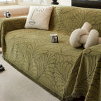 WedelEleganz: Sofa Cover in Jacquard Leaf Pattern Made of Cotton & Polyester with Reversible Design – for Sofa & Living Room