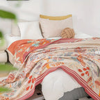 Wine Blossom: Elegant Cotton Blanket with Reversible Floral Design & Breathable Structure – for Bed & Modern Living Spaces