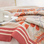 Wine Blossom: Elegant Cotton Blanket with Reversible Floral Design & Breathable Structure – for Bed & Modern Living Spaces