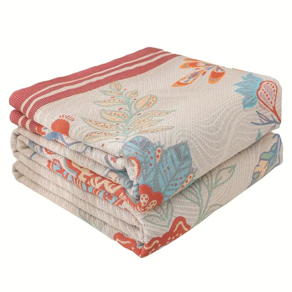 Wine Blossom: Elegant Cotton Blanket with Reversible Floral Design & Breathable Structure – for Bed & Modern Living Spaces