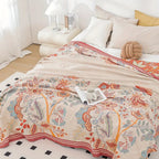 Wine Blossom: Elegant Cotton Blanket with Reversible Floral Design & Breathable Structure – for Bed & Modern Living Spaces