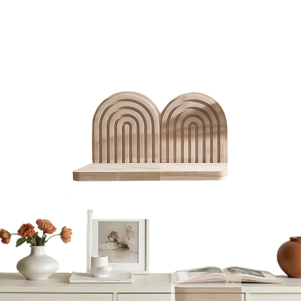 WeissBogen: Wall Shelf Wood – decorative, floating & hanging in modern Boho style with groove structure for living room & bathroom