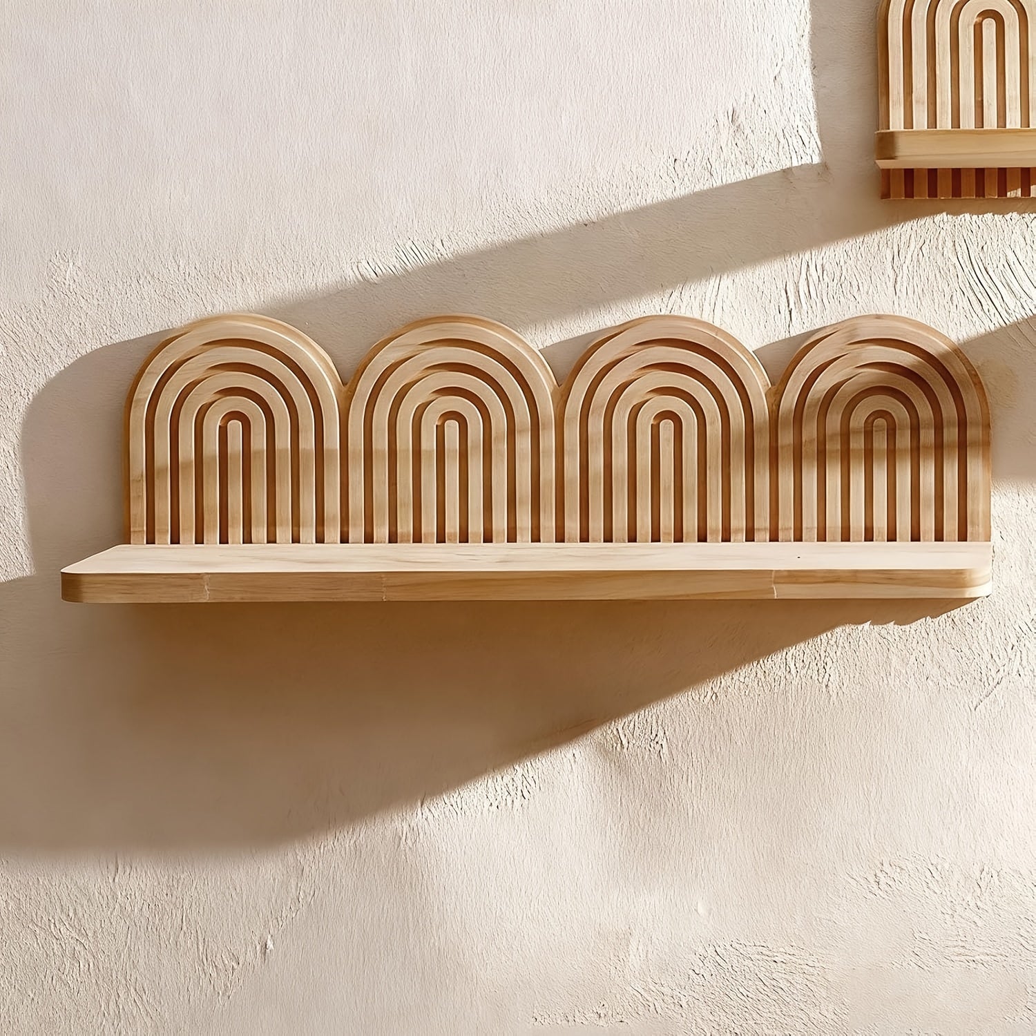 WeissBogen: Wall Shelf Wood – decorative, floating & hanging in modern Boho style with groove structure for living room & bathroom