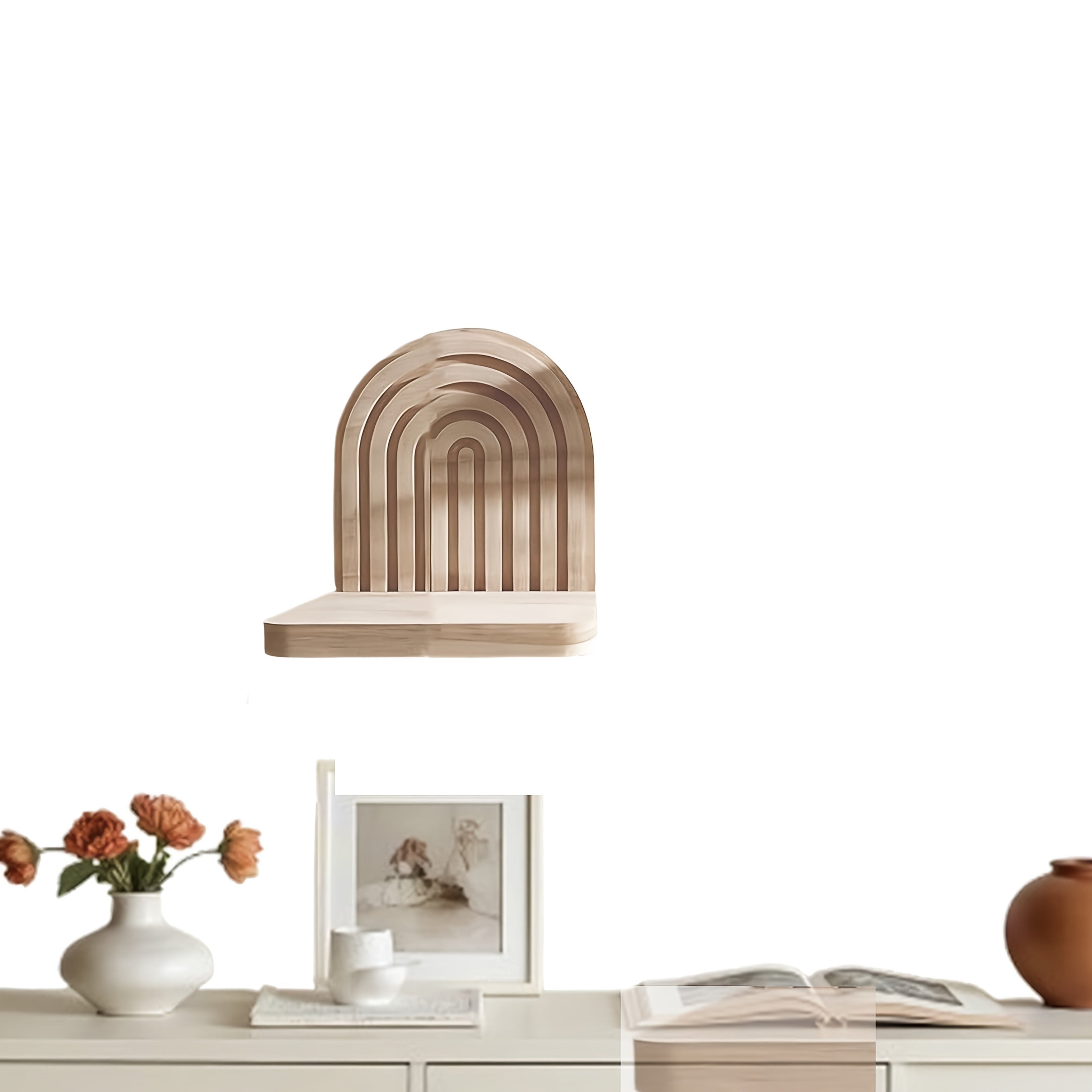 WeissBogen: Wall Shelf Wood – decorative, floating & hanging in modern Boho style with groove structure for living room & bathroom