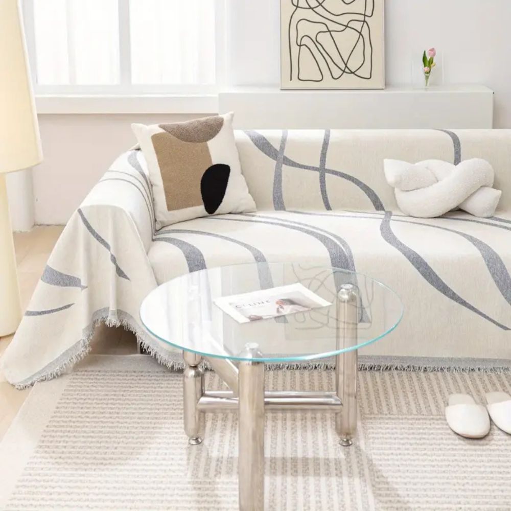 WaveDream: Chenille Sofa Cover with Jacquard Wave Pattern & Non-Slip Comfort – for Sofa & Living Room