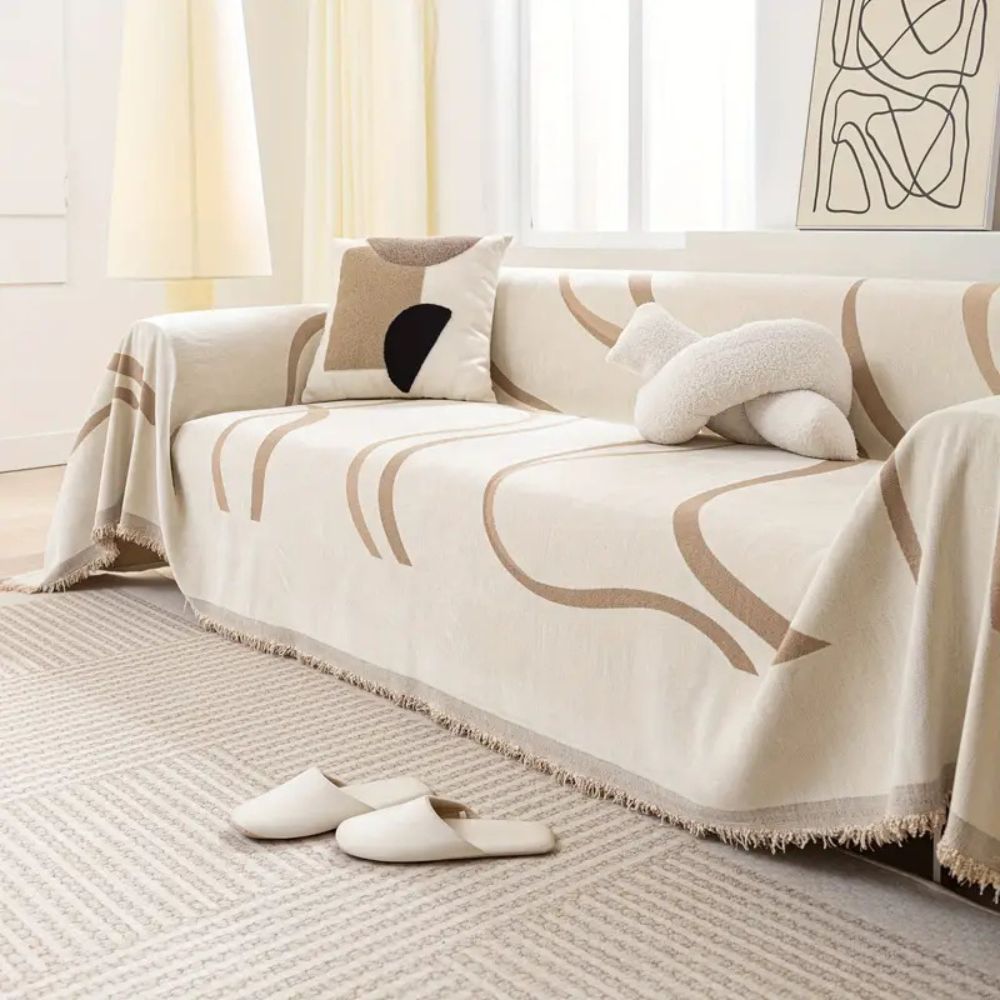 WaveDream: Chenille Sofa Cover with Jacquard Wave Pattern & Non-Slip Comfort – for Sofa & Living Room