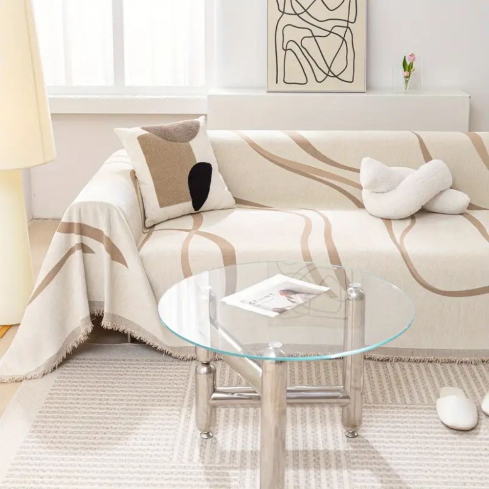 WaveDream: Chenille Sofa Cover with Jacquard Wave Pattern & Non-Slip Comfort – for Sofa & Living Room