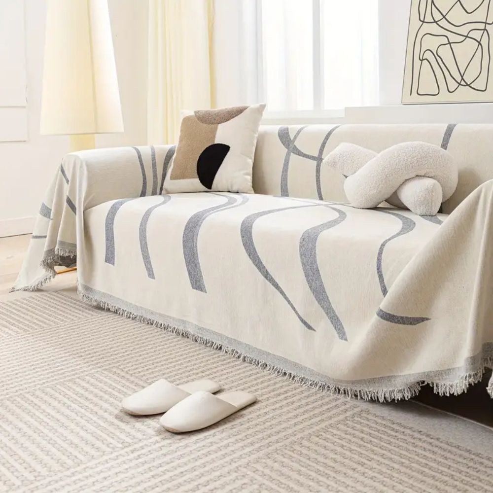 WaveDream: Chenille Sofa Cover with Jacquard Wave Pattern & Non-Slip Comfort – for Sofa & Living Room