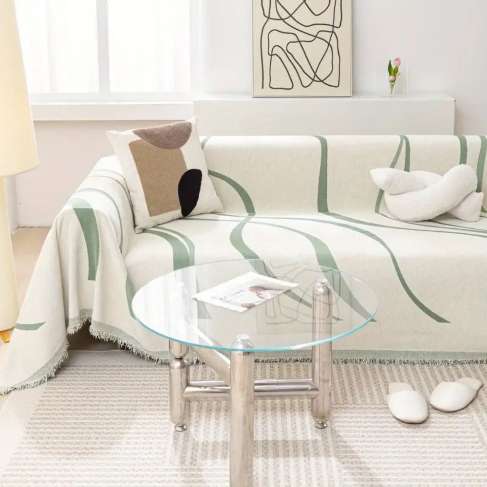 WaveDream: Chenille Sofa Cover with Jacquard Wave Pattern & Non-Slip Comfort – for Sofa & Living Room