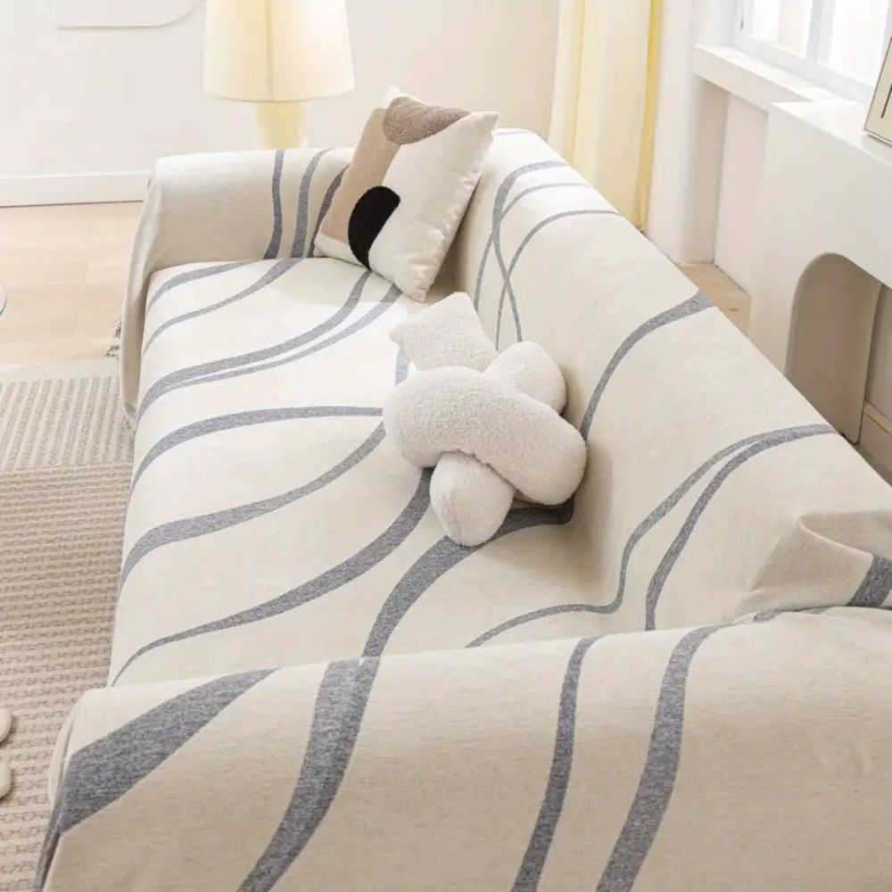 WaveDream: Chenille Sofa Cover with Jacquard Wave Pattern & Non-Slip Comfort – for Sofa & Living Room
