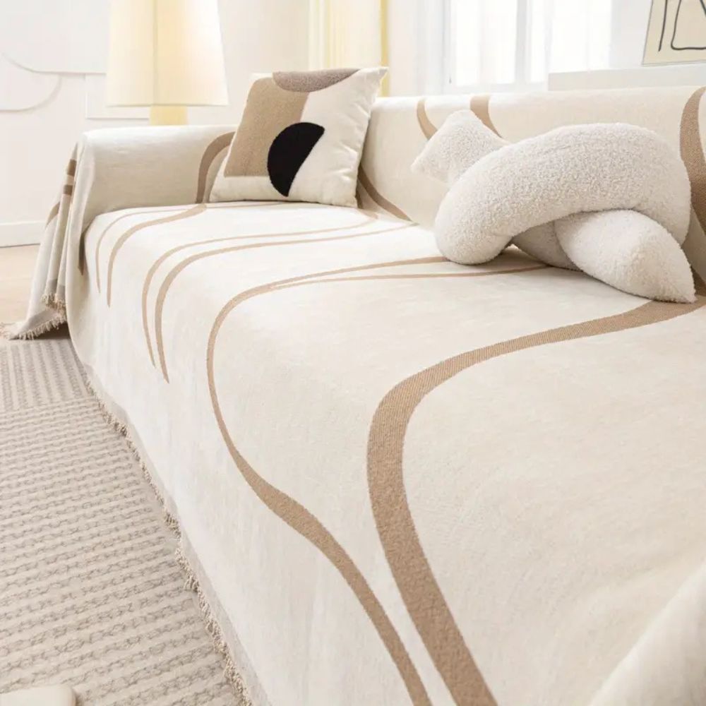 WaveDream: Chenille Sofa Cover with Jacquard Wave Pattern & Non-Slip Comfort – for Sofa & Living Room
