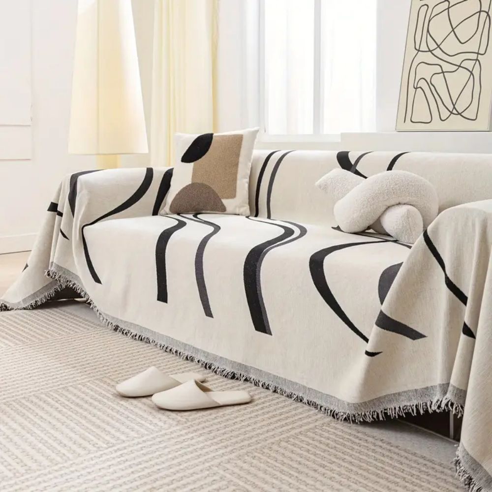 WaveDream: Chenille Sofa Cover with Jacquard Wave Pattern & Non-Slip Comfort – for Sofa & Living Room