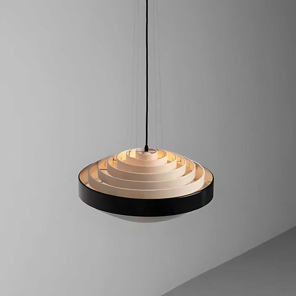 Layered Ring Disc Pendant Chandelier in Black & White