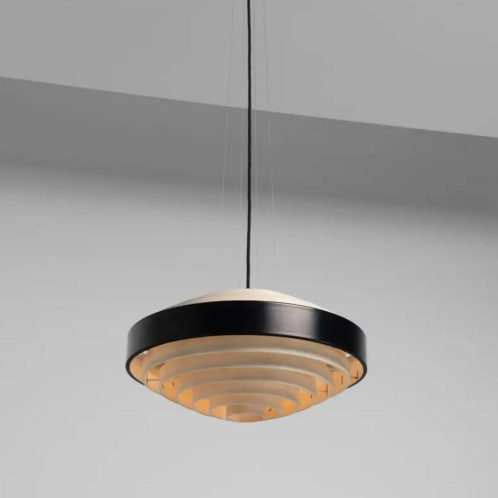 Layered Ring Disc Pendant Chandelier in Black & White
