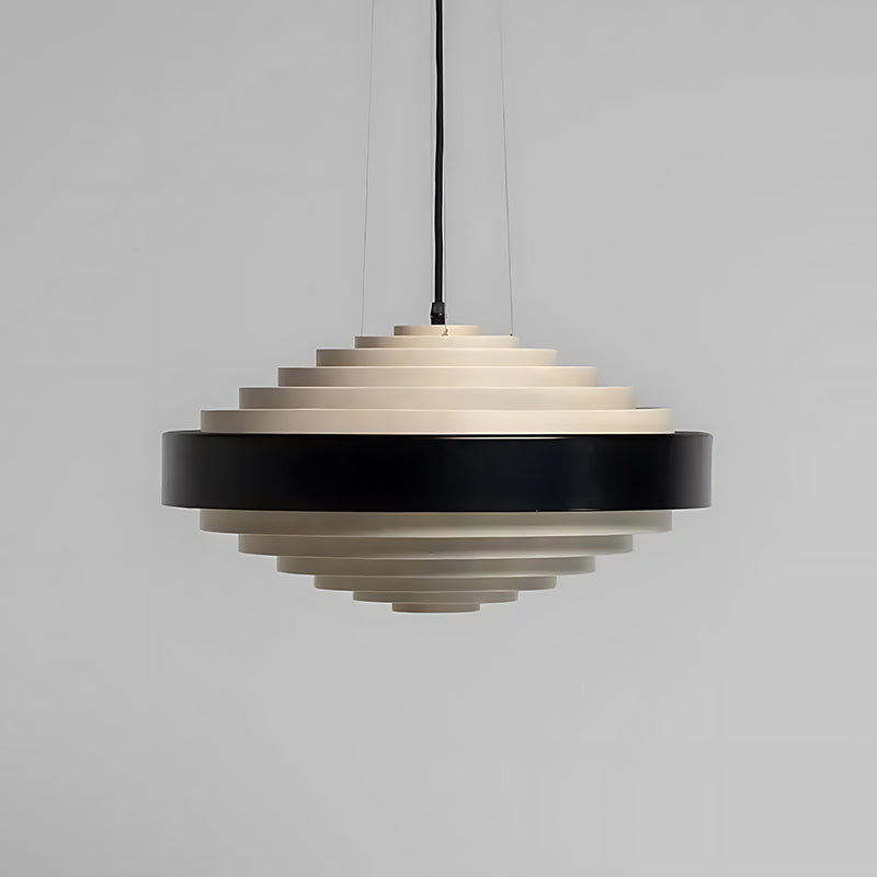 Layered Ring Disc Pendant Chandelier in Black & White
