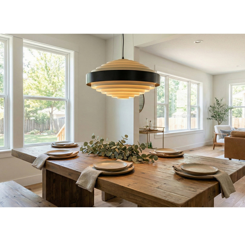 Layered Ring Disc Pendant Chandelier in Black & White