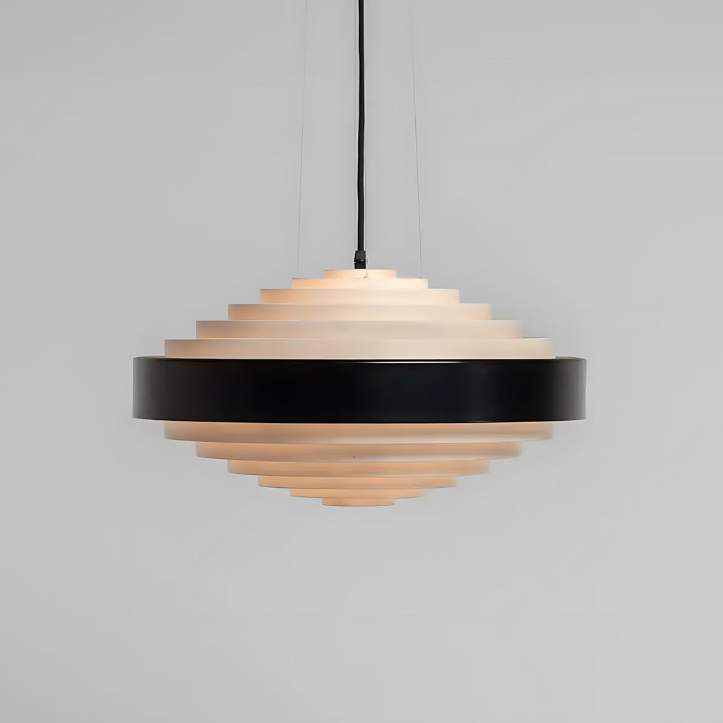 Layered Ring Disc Pendant Chandelier in Black & White