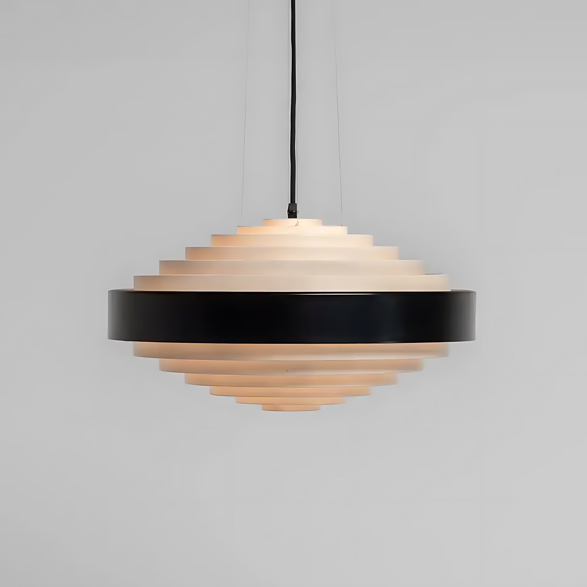 Layered Ring Disc Pendant Chandelier in Black & White
