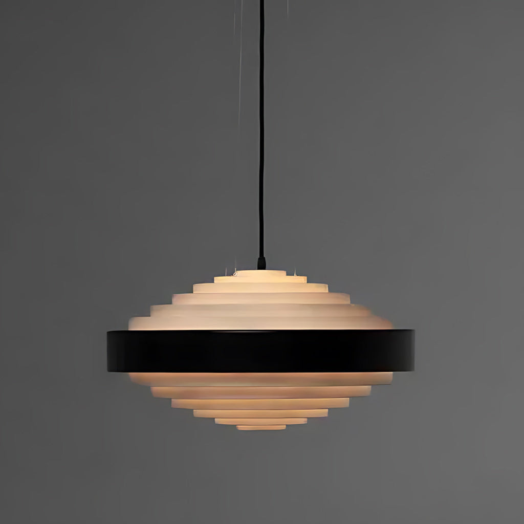 Layered Ring Disc Pendant Chandelier in Black & White