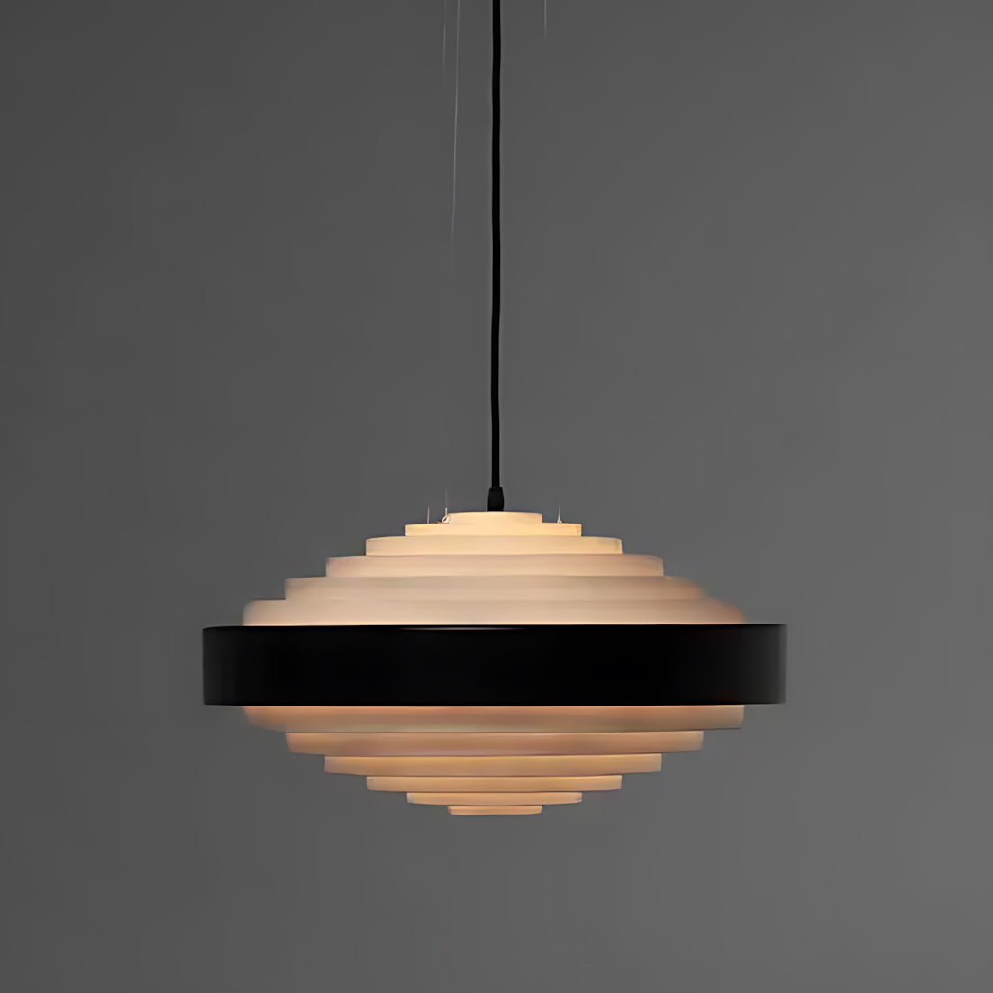 Layered Ring Disc Pendant Chandelier in Black & White