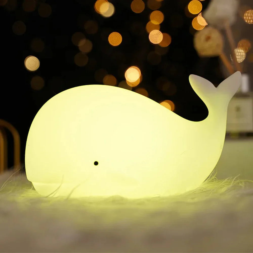 WhaleGlow: Rechargeable Whale Night Light Made of Silicone with Color Change & USB – for Baby Rooms & Sleep Aid