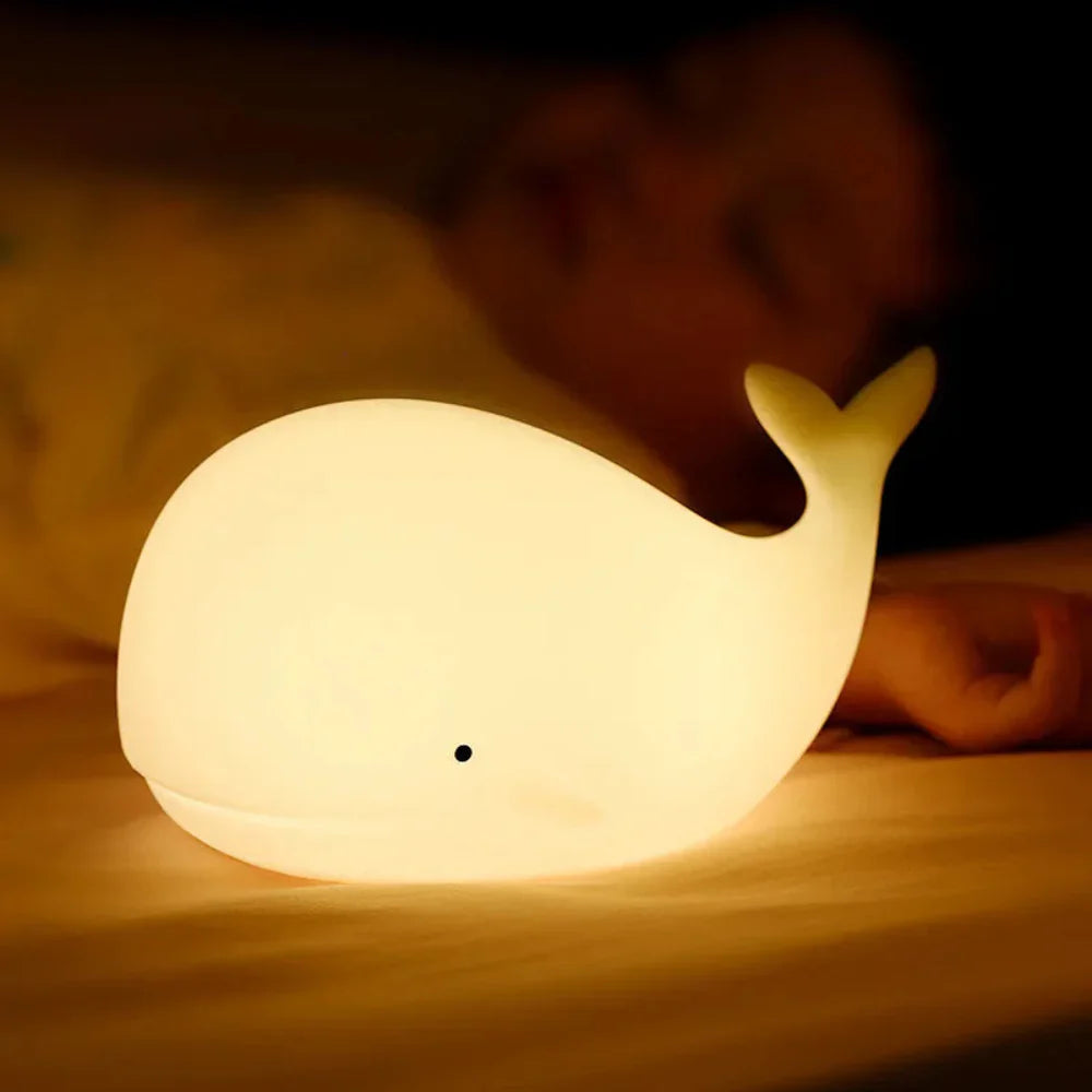WhaleGlow: Rechargeable Whale Night Light Made of Silicone with Color Change & USB – for Baby Rooms & Sleep Aid