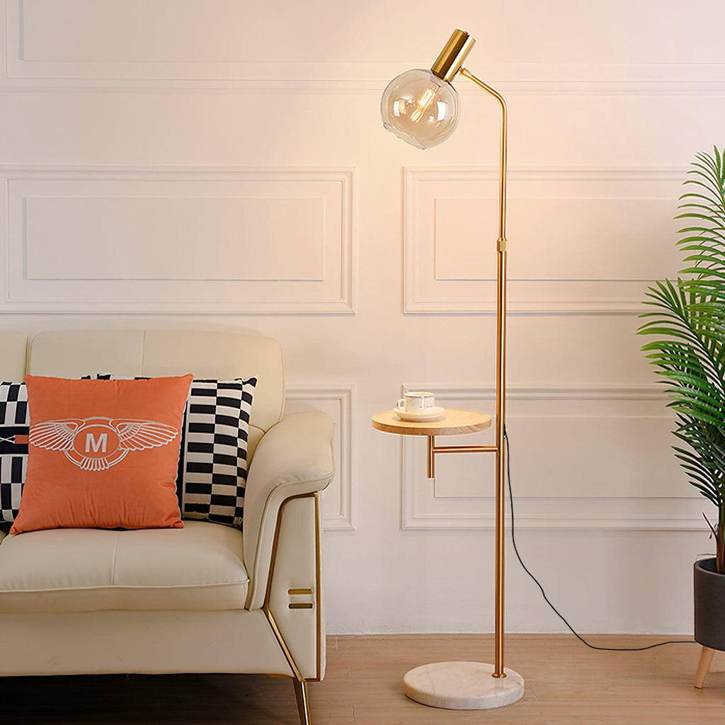Marble Base Gold Floor Lamp with Charging Table