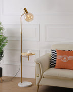 Marble Base Gold Floor Lamp with Charging Table