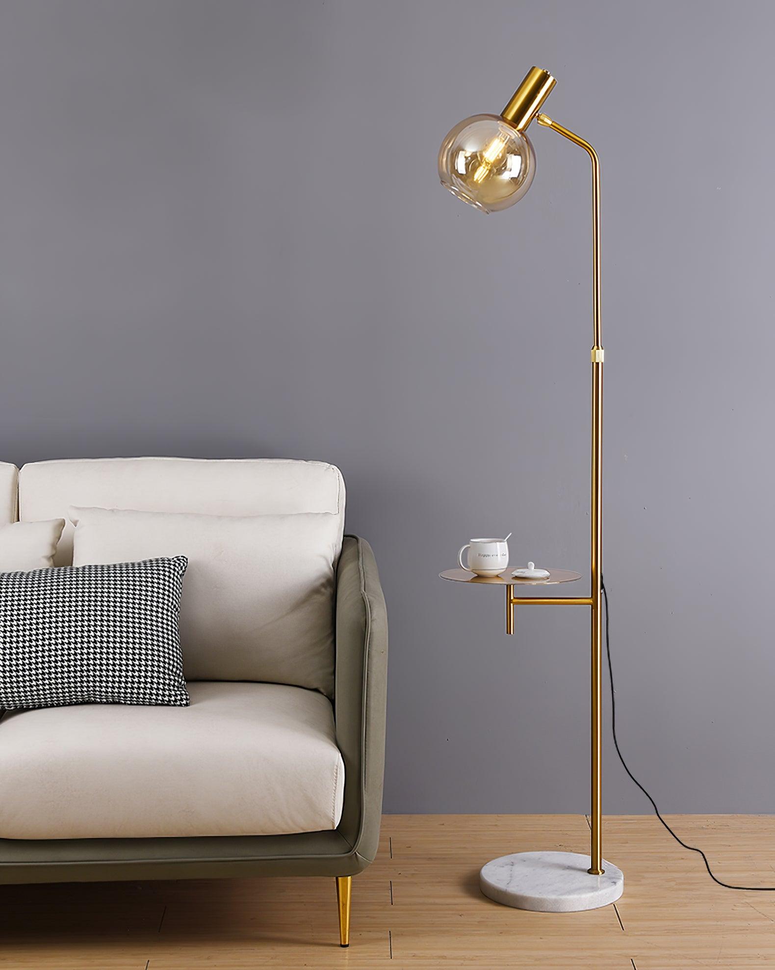 Marble Base Gold Floor Lamp with Charging Table