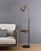 Marble Base Gold Floor Lamp with Charging Table