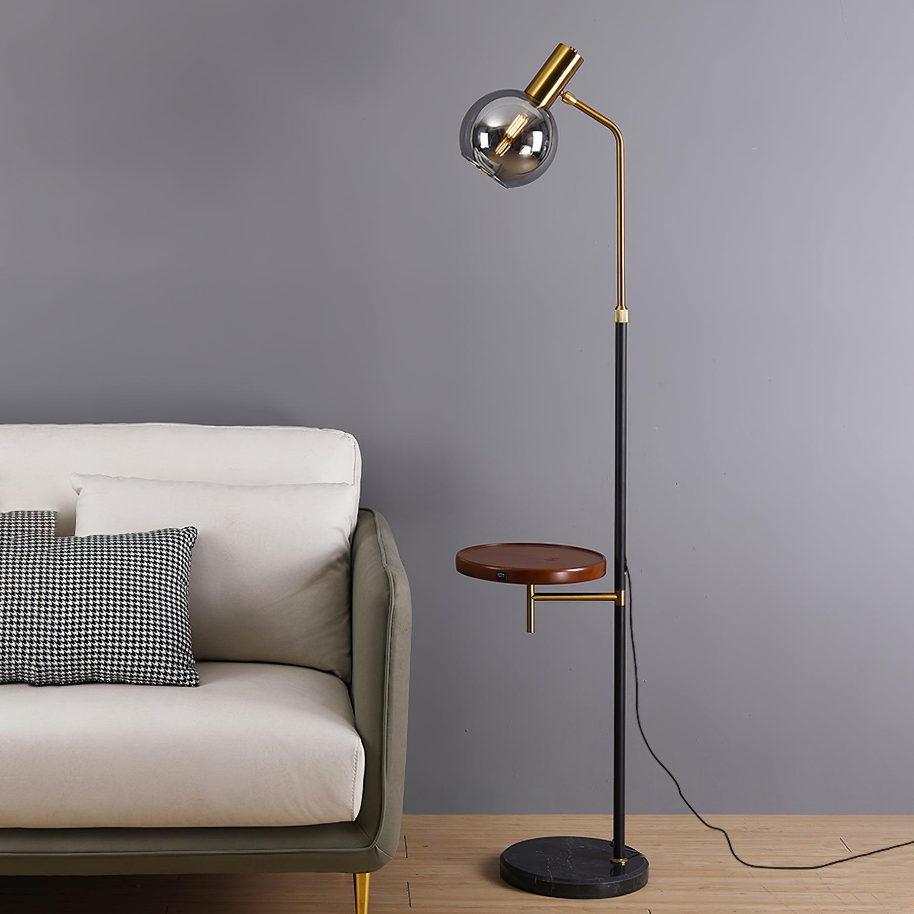 Marble Base Gold Floor Lamp with Charging Table