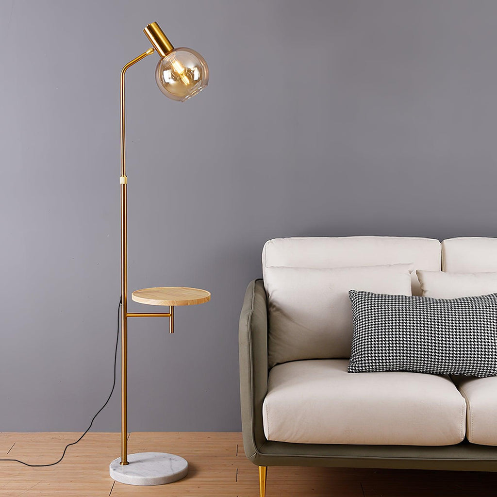 Marble Base Gold Floor Lamp with Charging Table