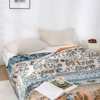 Meadow Happiness: Lightweight Cotton Blanket in Boho Style with Floral Pattern – for Living and Sleeping Areas