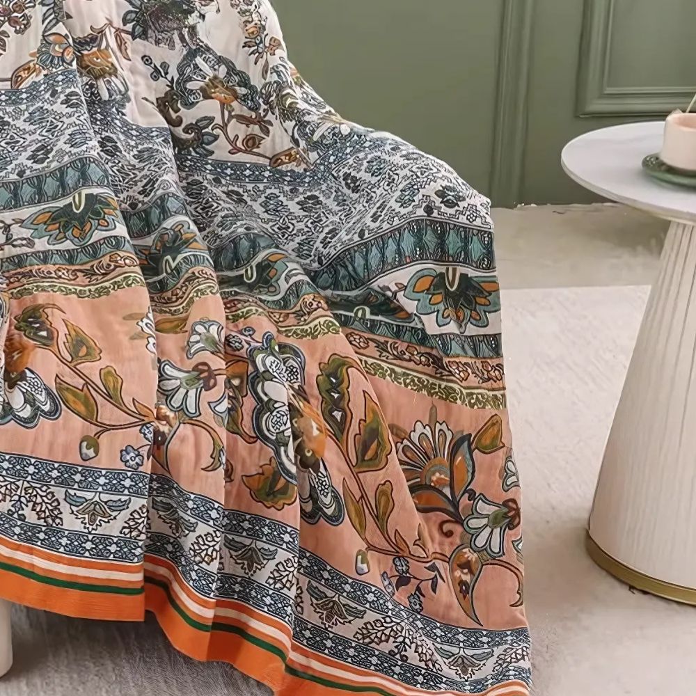 Meadow Happiness: Lightweight Cotton Blanket in Boho Style with Floral Pattern – for Living and Sleeping Areas