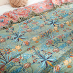 WildPetal: Reversible Cotton Blanket with Jacquard Floral Pattern & Tassel Edge – for Sofa & Bedroom